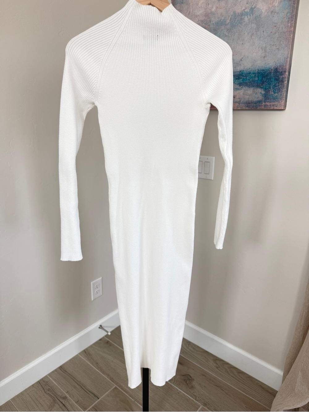 Quince Womens Eco-Knit Ribbed Mock Neck Sweater Dress Small Ivory Midi Slit - Picture 5 of 8